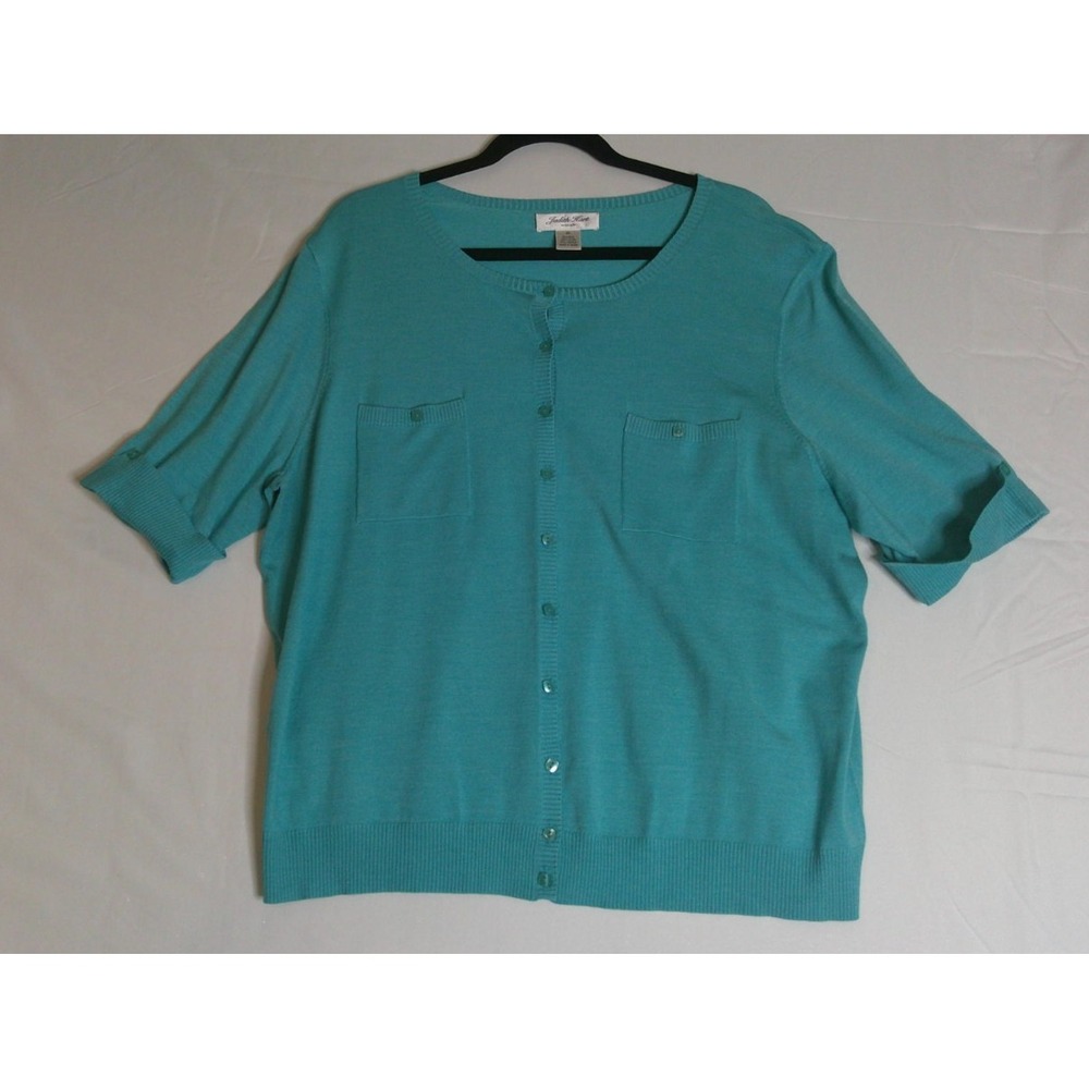 Judith Hart Womens 2X Teal Button Sweater Cardigan Silk Blend Preppy Classic‎